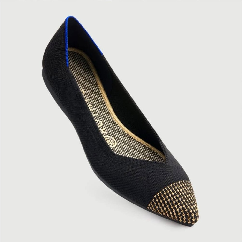 Rothy's Black and Gold Women's Captoe Points Flats Licorice 8.5 EUC
